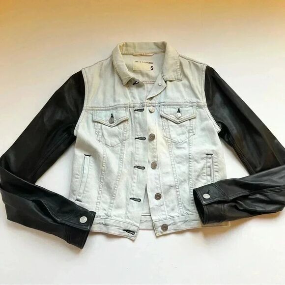 Rag & Bone Jeans Bleached Denim and Soft Leather Jacket Size Small - Picture 1 of 8